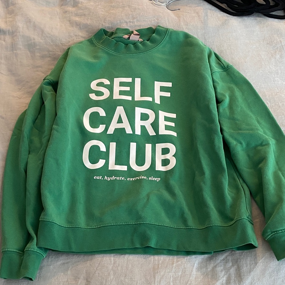 H&M Green 'SELF CARE CLUB' Crewneck Sweatshirt